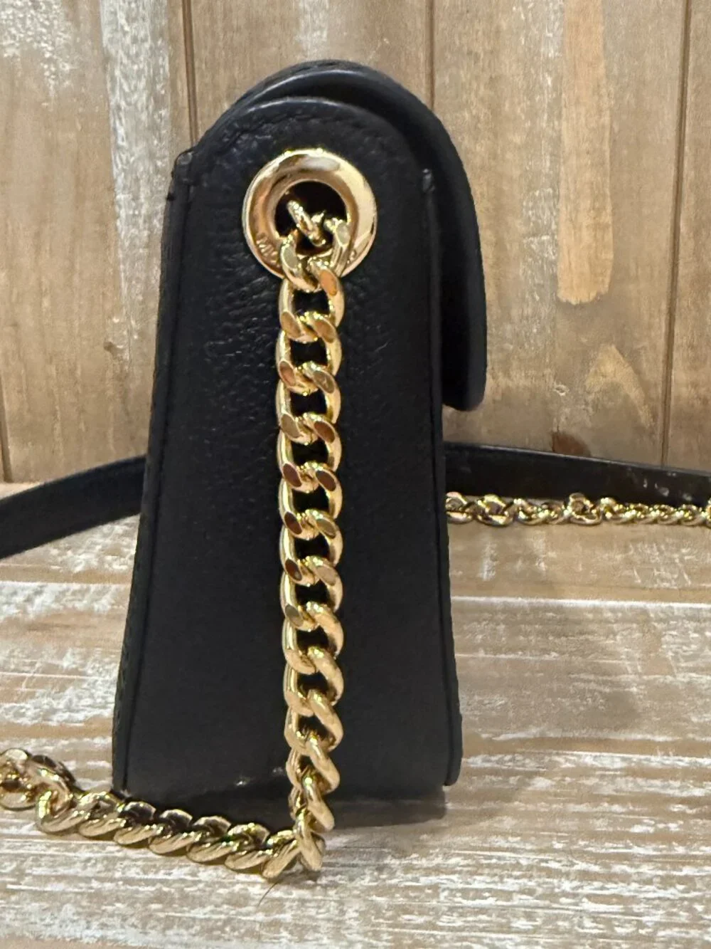 Michael Kors Wanda Crossbody Bag Black Pebbled Leather Structured Chain Strap